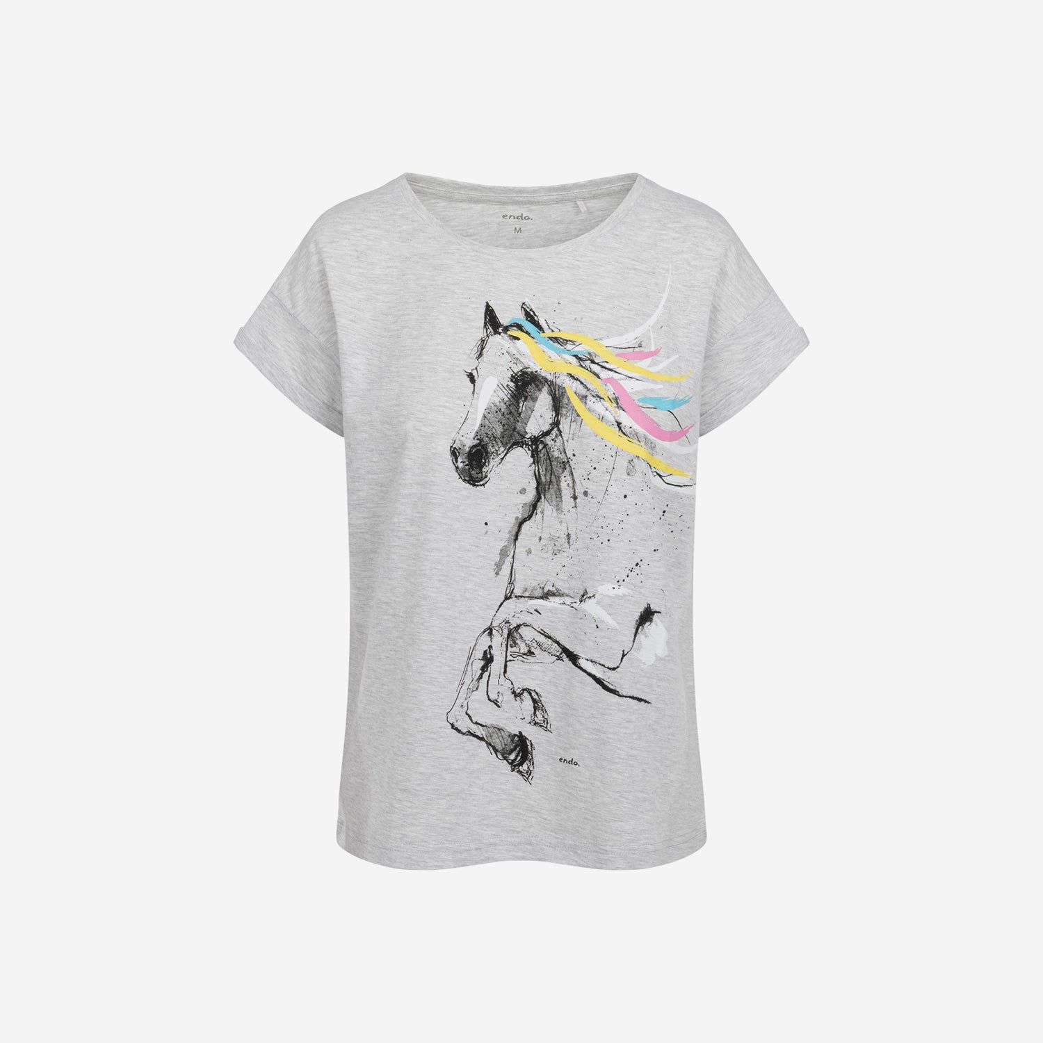 Damski t-shirt z krótkim rękawem, z koniem, szary