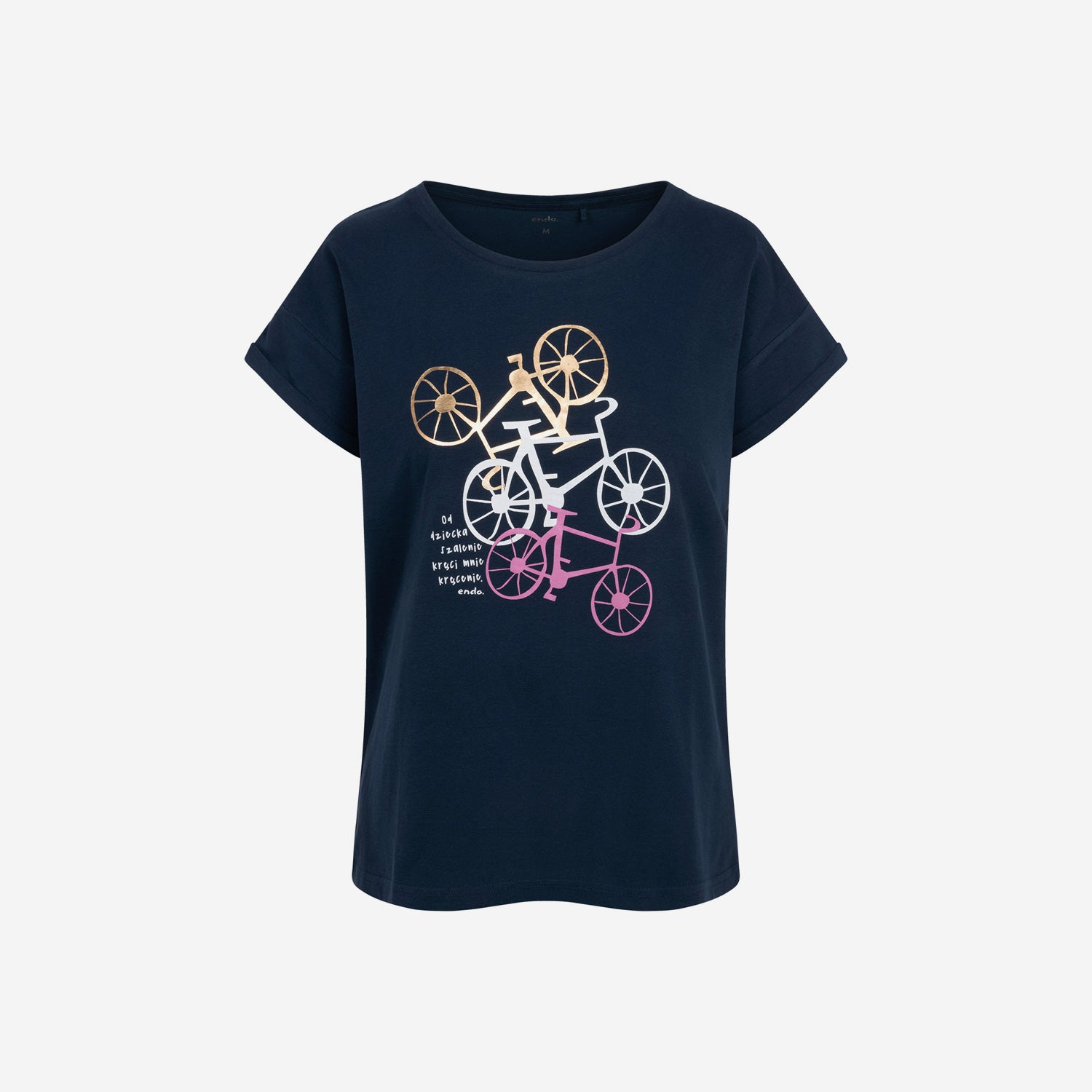 Damski t-shirt, z motywem rowerowym, granatowy