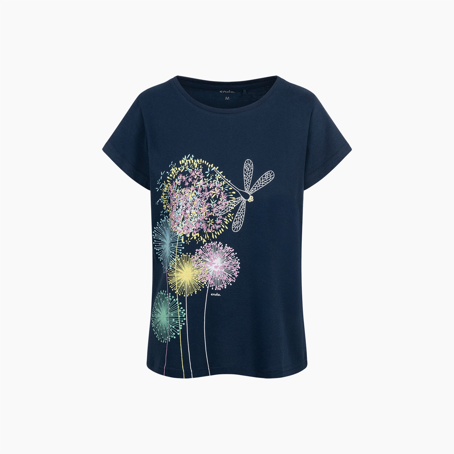 Damski t-shirt z krótkim rękawem, z dmuchawcami, granatowy