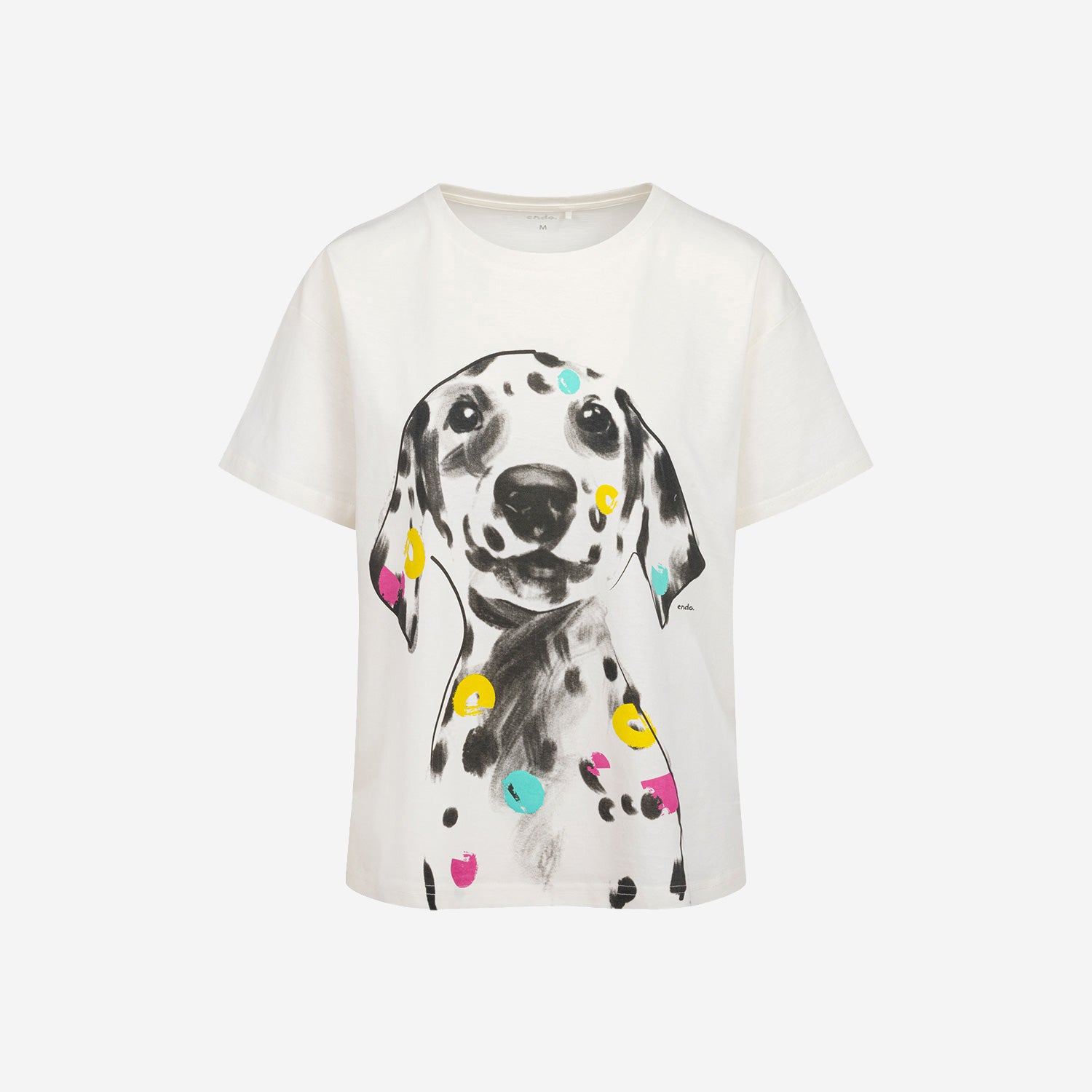 Women's short-sleeved t-shirt with a Dalmatian, cream