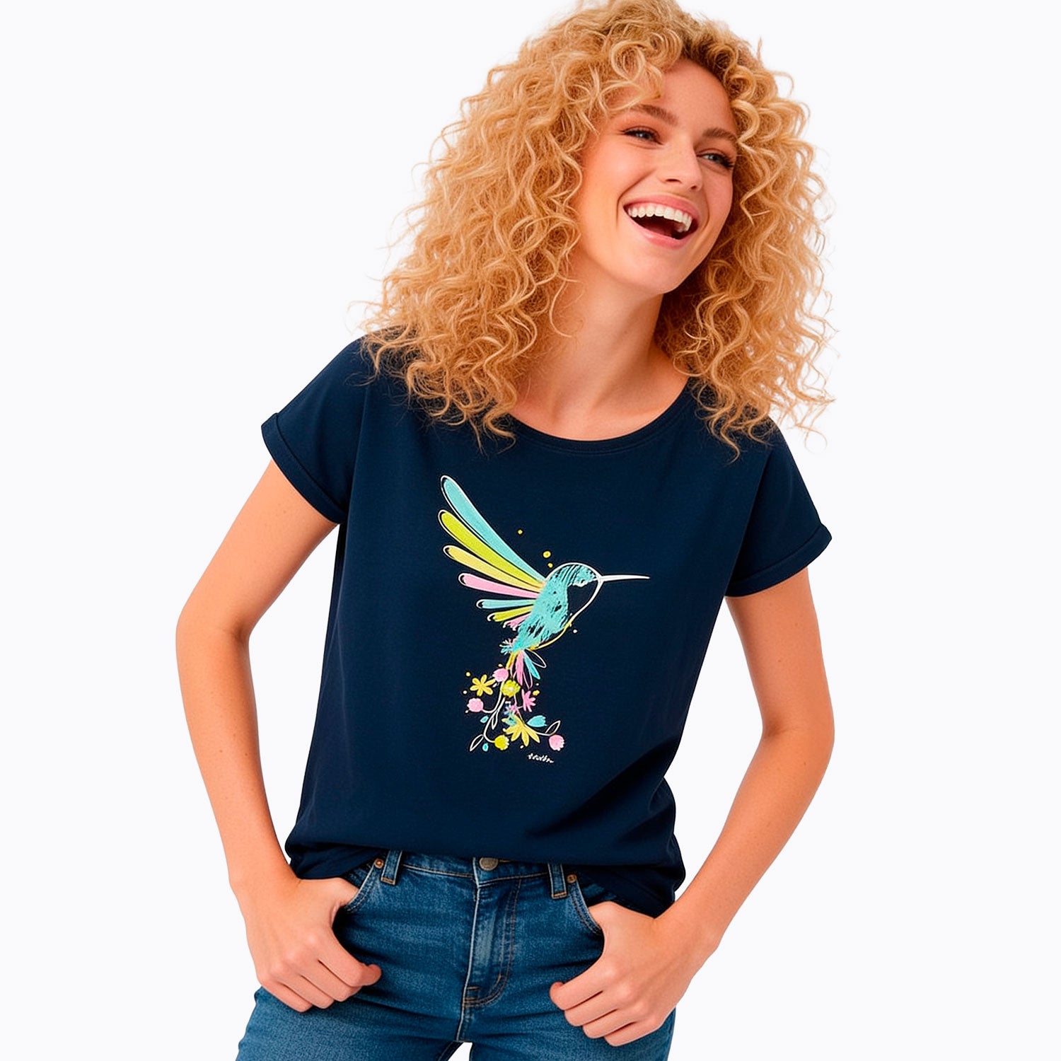 Damski T-shirt granatowy "koliber"