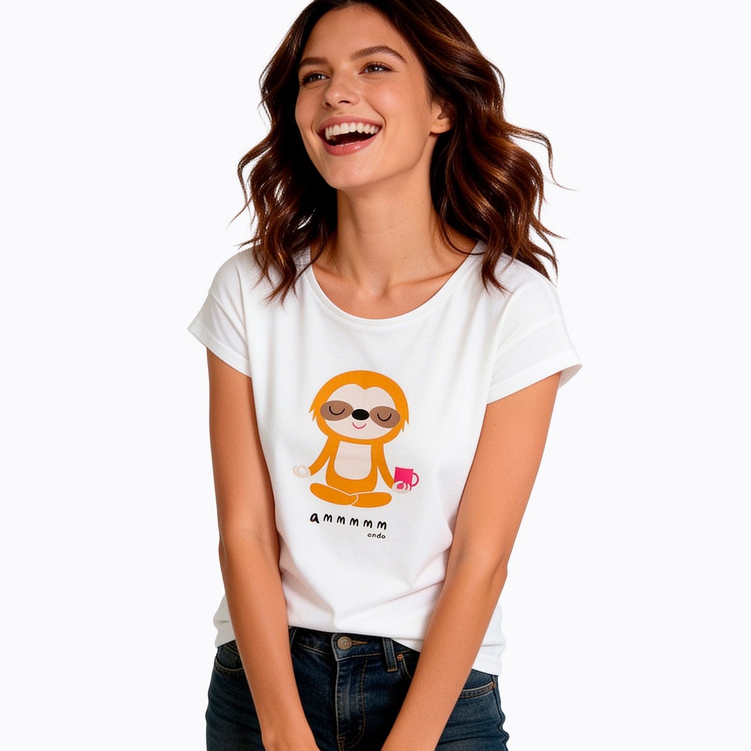 Damski t-shirt z krótkim rękawem, z motywem yogi, biały