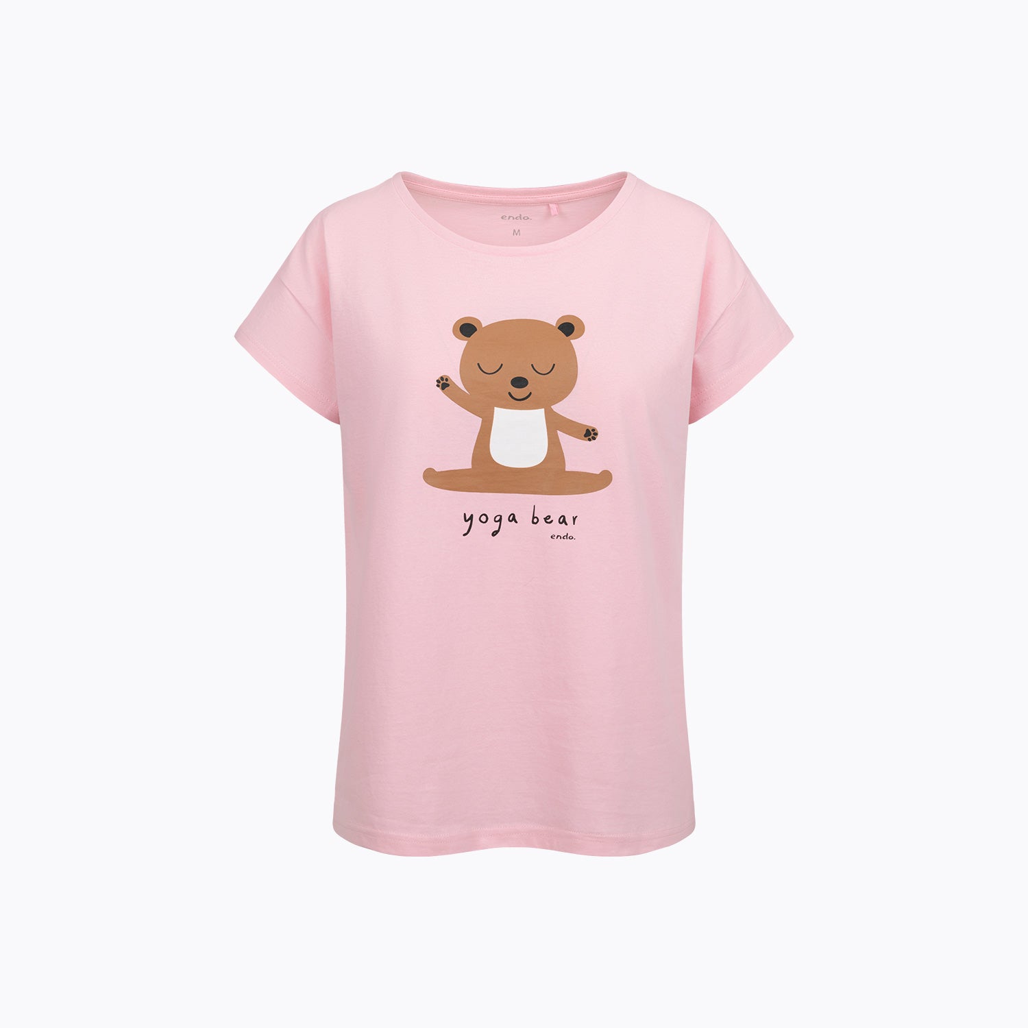 Damski t-shirt z krótkim rękawem, z misiem, różowy