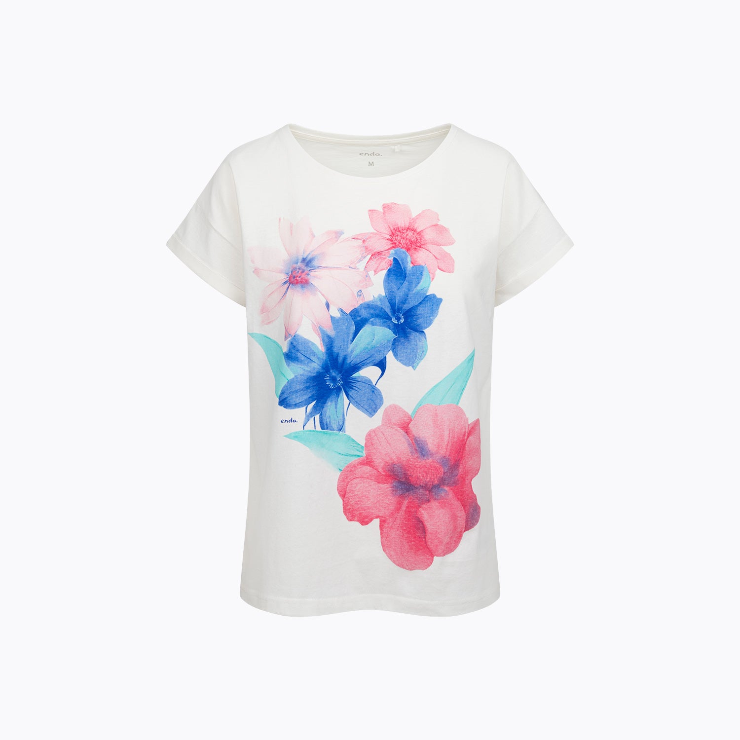 Damski t-shirt z krótkim rękawem, z motywem kwiatowym, jasnoróżowy