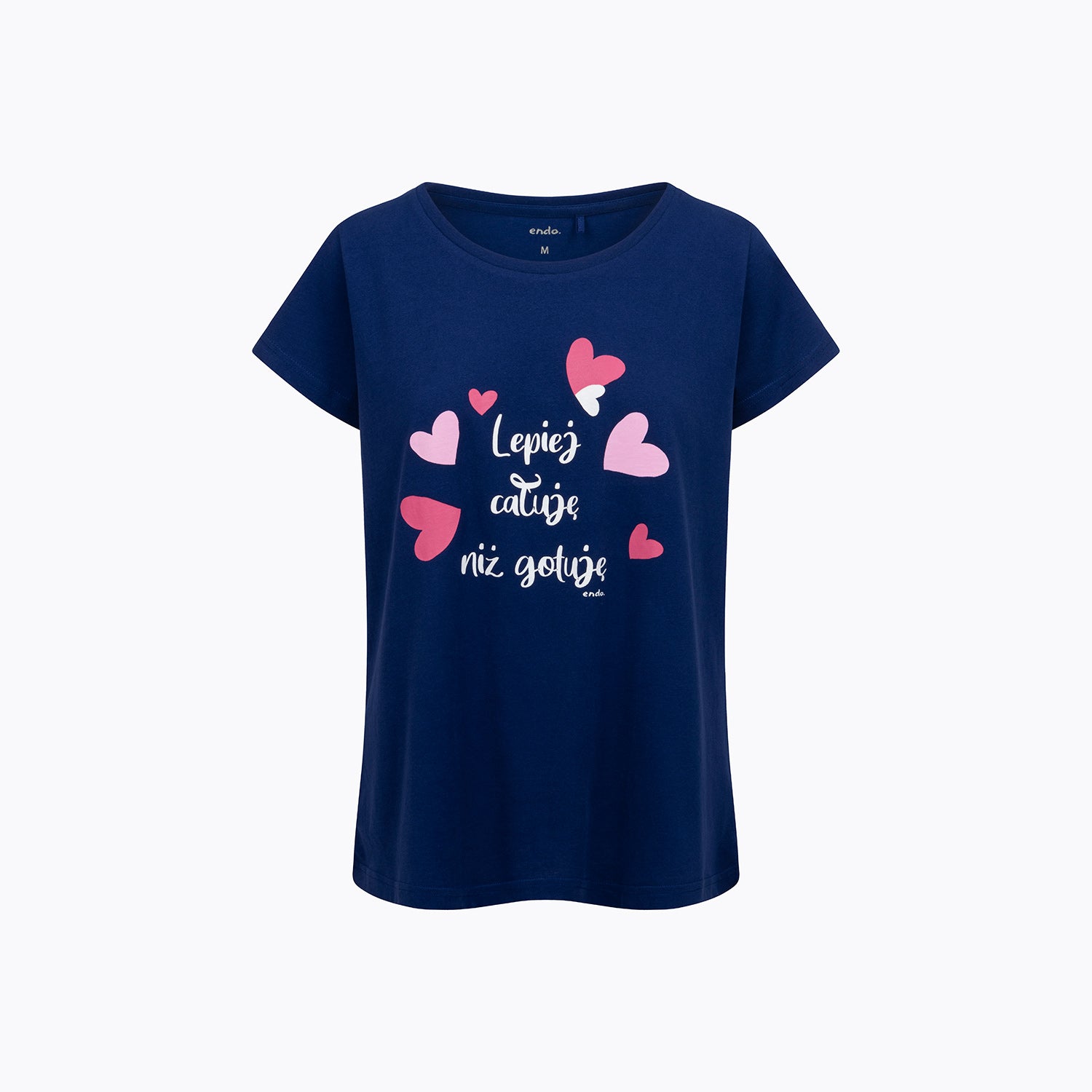 Damska piżama z krótkim rękawem, z sercami, granatowa