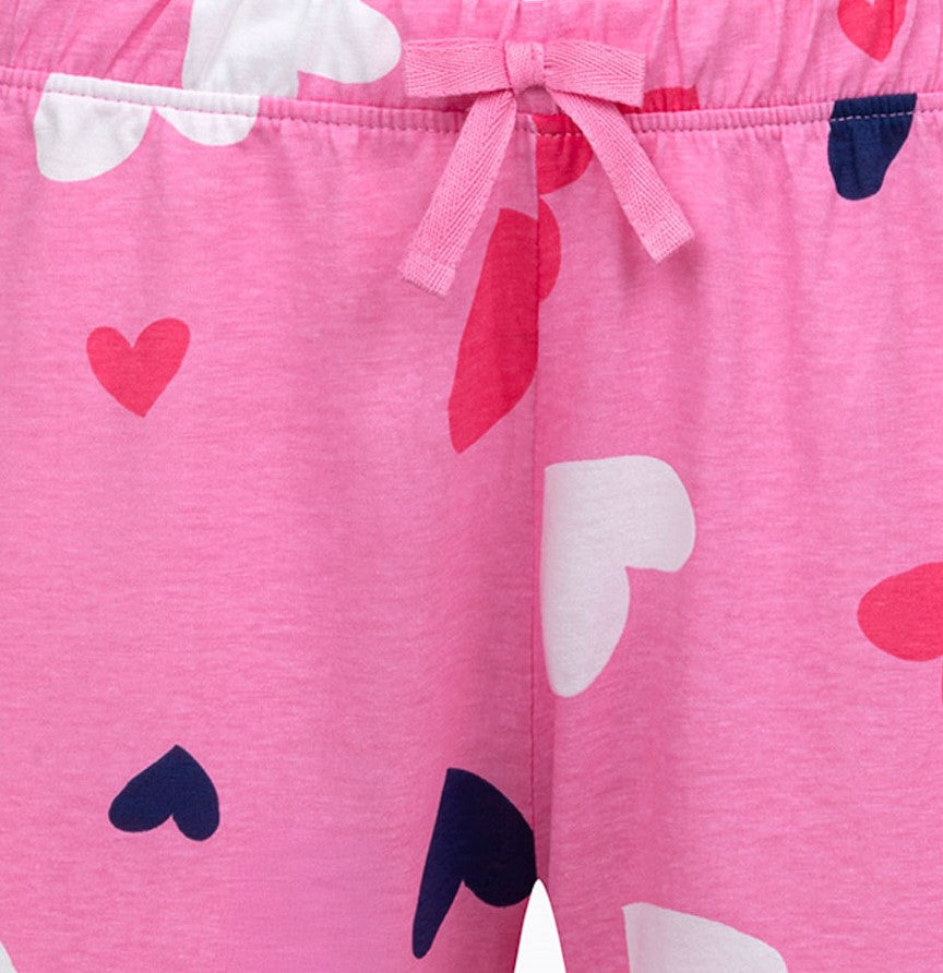 Damska piżama z krótkim rękawem, z sercami, granatowa