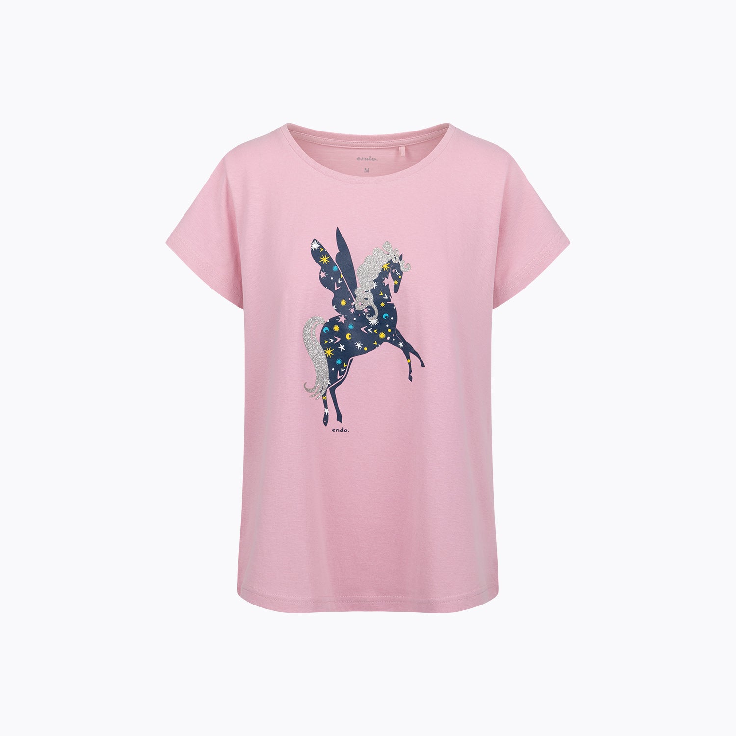Damska piżama z krótkim rękawem dla dziewczynki, z jednorożcem, różowa