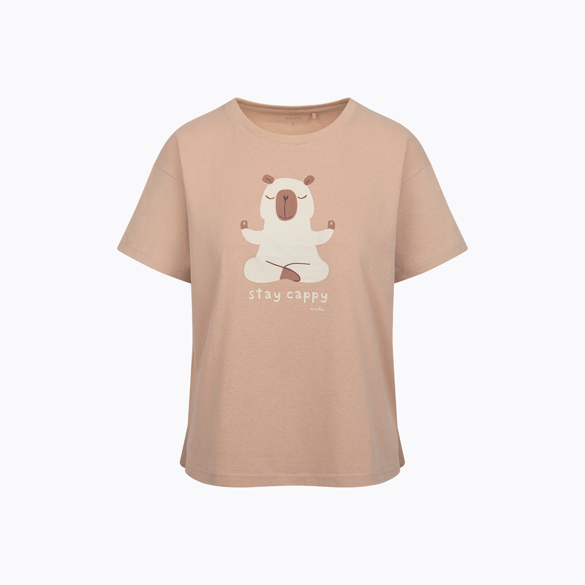 Damski t-shirt z krótkim rękawem, beżowy z kapibarą