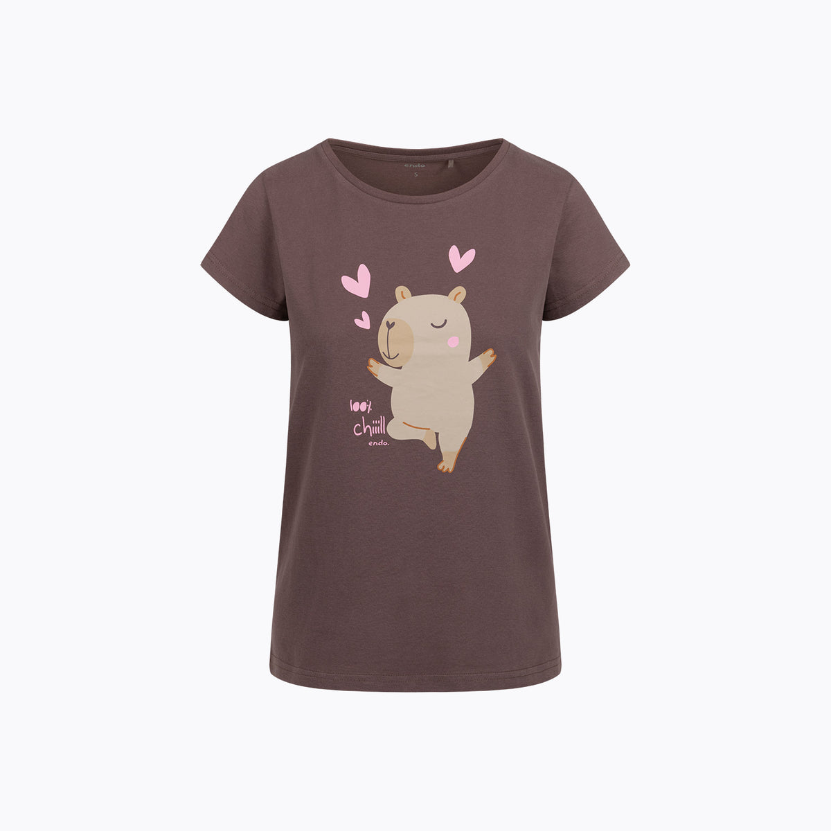 Damski t-shirt z krótkim rękawem, brązowy z kapibarą