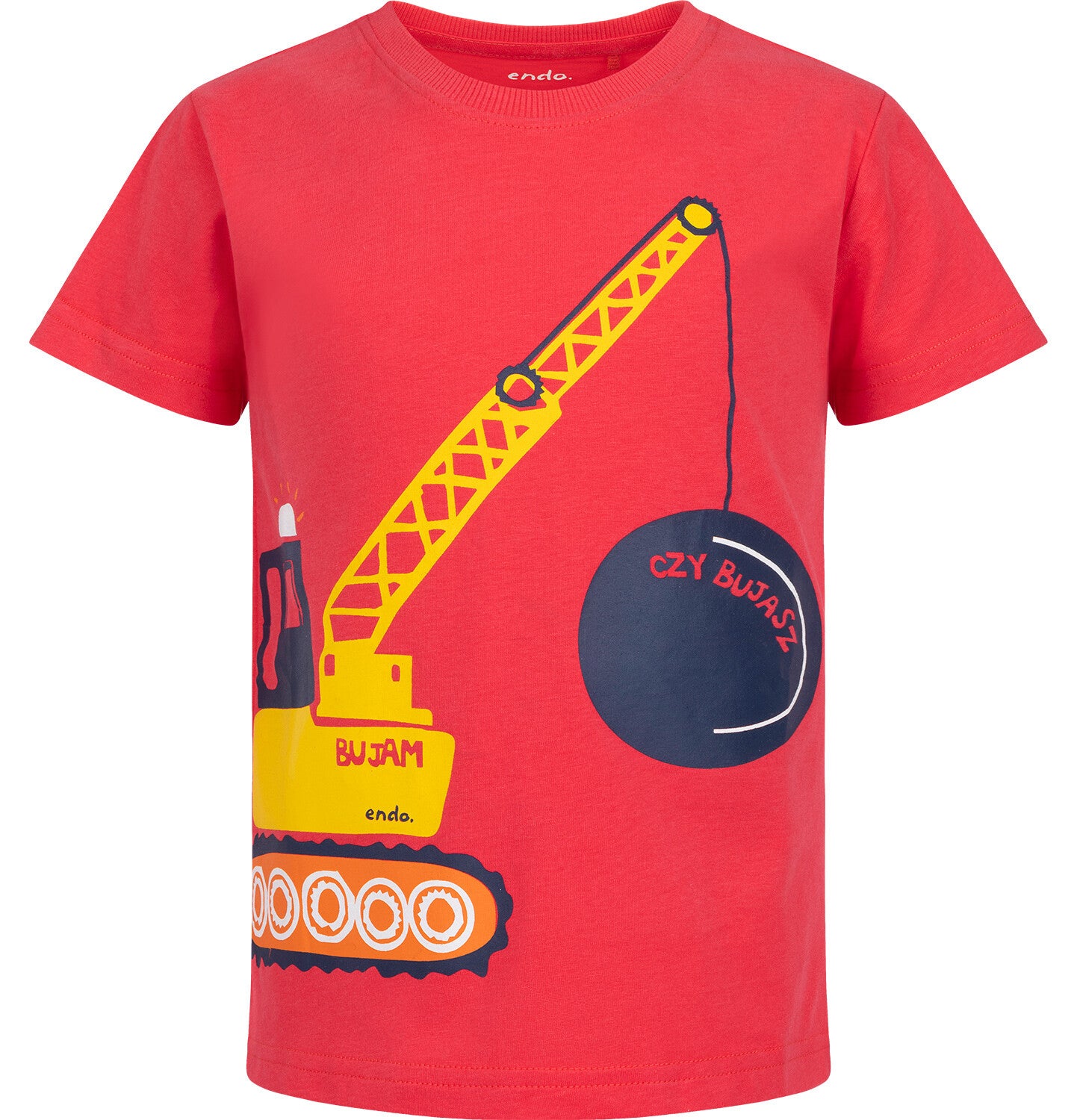 Boy's short-sleeved T-shirt with crane, red, 2-8 years old