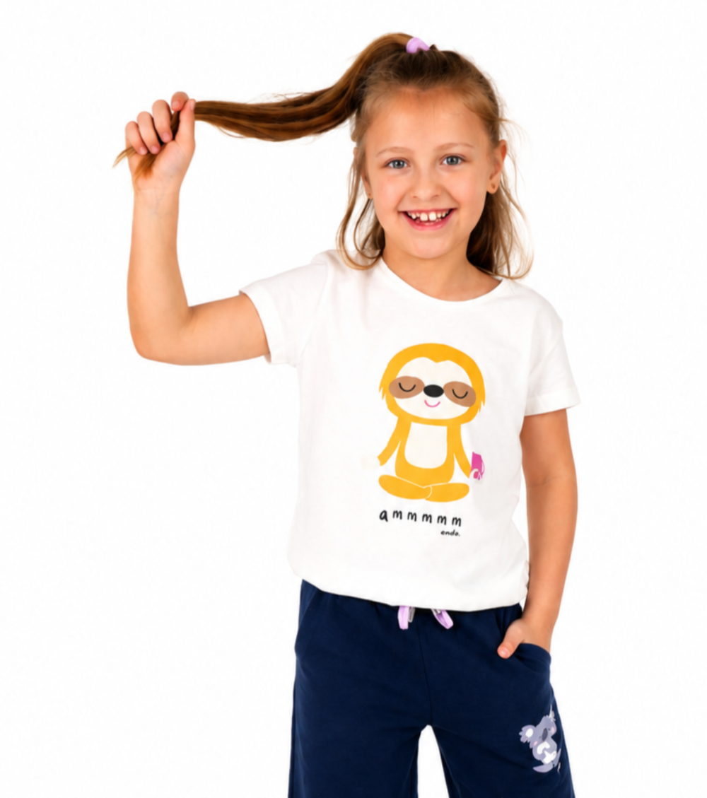 T-shirt z krótkim rękawem dla dziewczynki, z motywem yogi, biała 9-13 lat