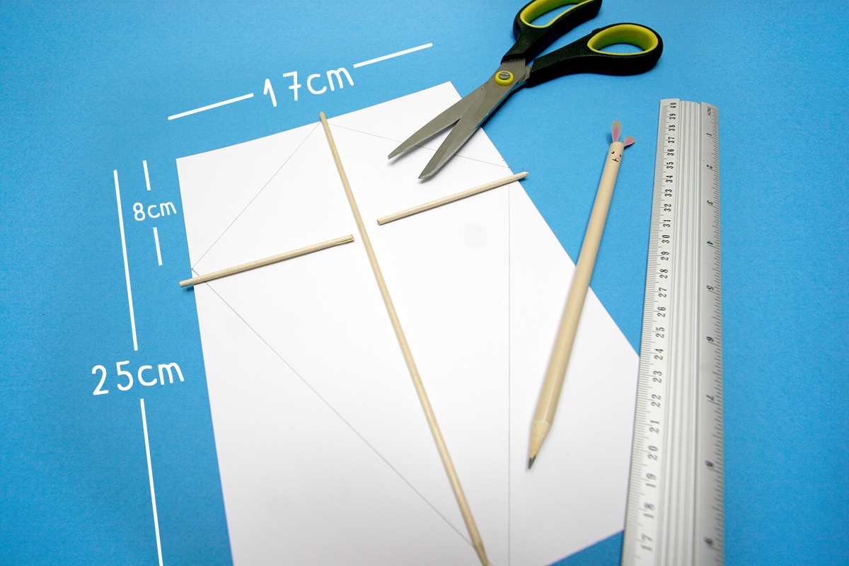 Infografika - sposób wycięcia kształtu latawca na papierze A4