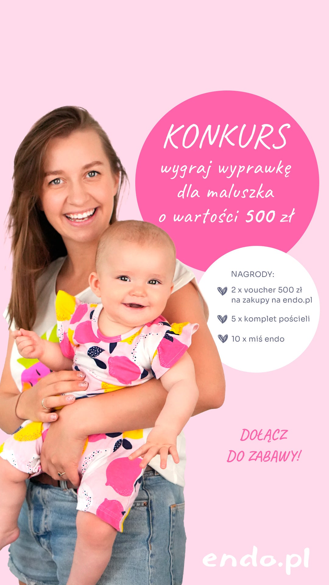 Grafika z misiem endo informująca o rozdaniu na instagramie.