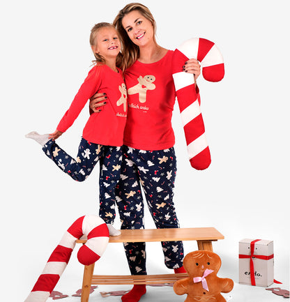 Damska piżama z długim rękawem, z ciachem, czerwona