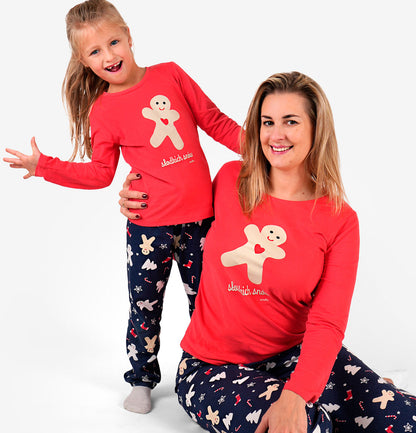 Damska piżama z długim rękawem, z ciachem, czerwona