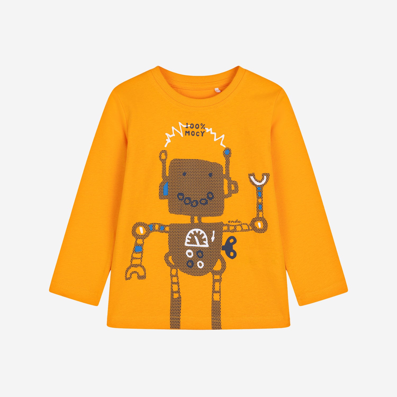 T-shirt z długim rękawem dla chłopca, z robotem i napisem "100% mocy" 3-8 lat