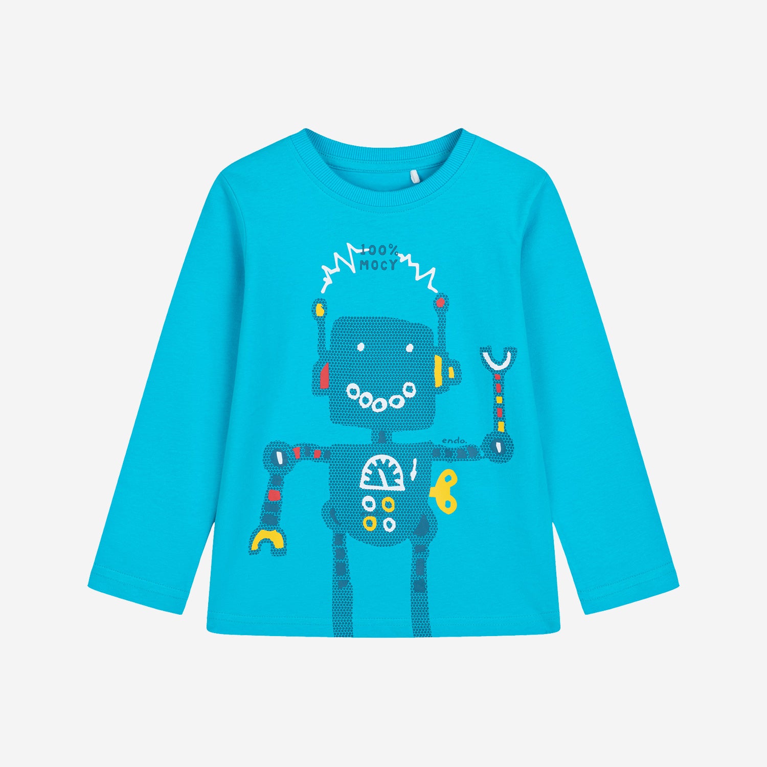 T-shirt z długim rękawem dla chłopca, z robotem i napisem "100% mocy" 3-8 lat