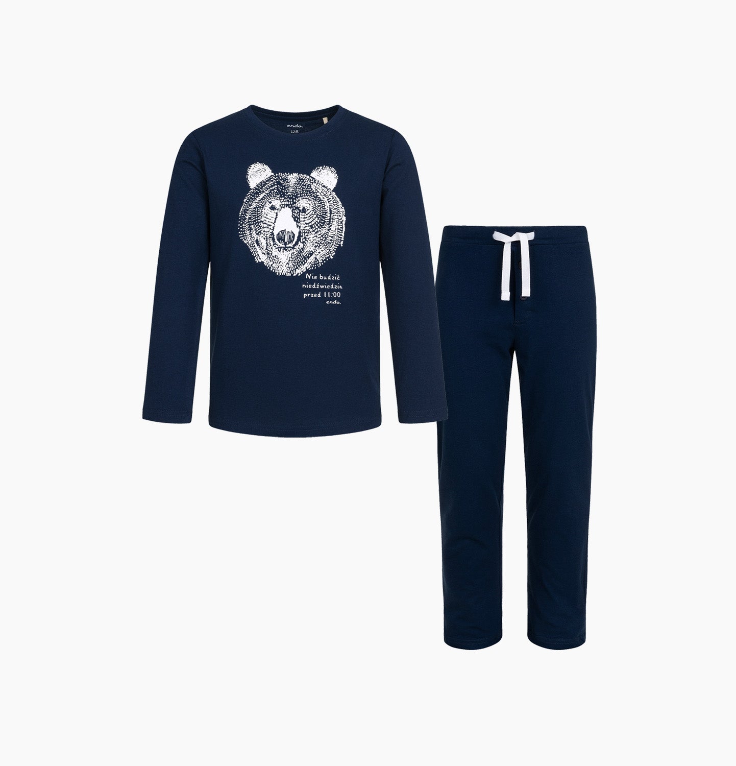 Piżama z długim rękawem dla chłopca, z niedźwiedziem, granatowa 5-8 lat