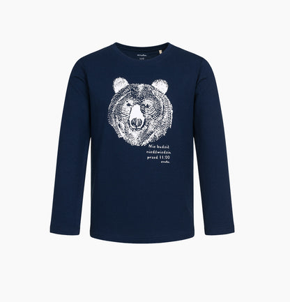 Piżama z długim rękawem dla chłopca, z niedźwiedziem, granatowa 5-8 lat