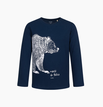 Piżama z długim rękawem dla chłopca, z niedźwiedziem, granatowa 5-13 lat