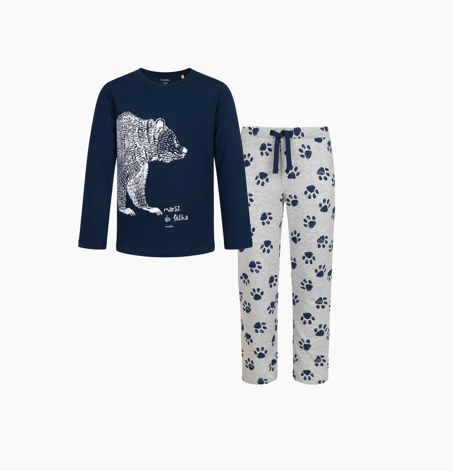 Piżama z długim rękawem dla chłopca, z niedźwiedziem, granatowa 5-13 lat
