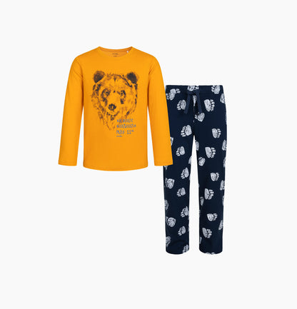 Piżama z długim rękawem dla chłopca, z niedźwiedziem, pomarańczowa 6-13 lat