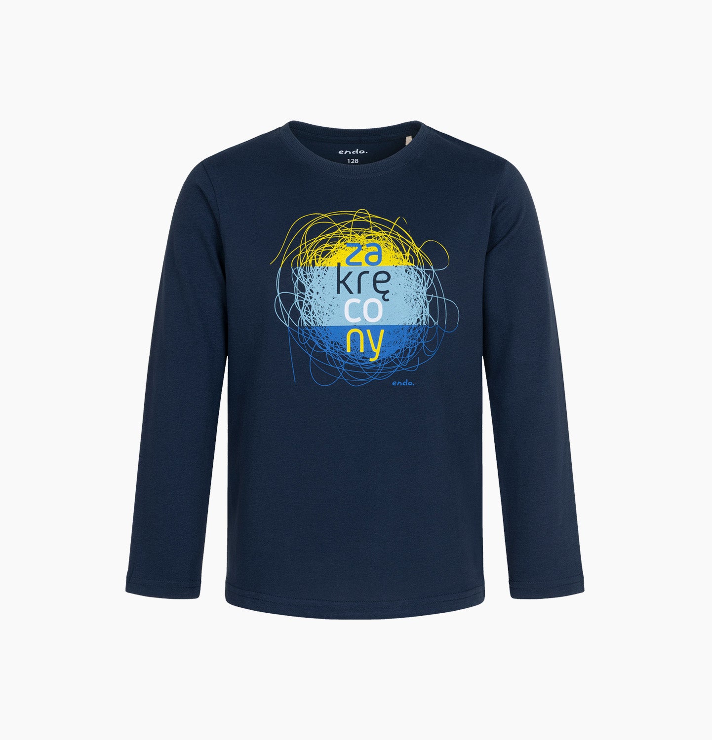 T-shirt z długim rękawem dla chłopca , "Zakręcony", granatowy 5-8 lat