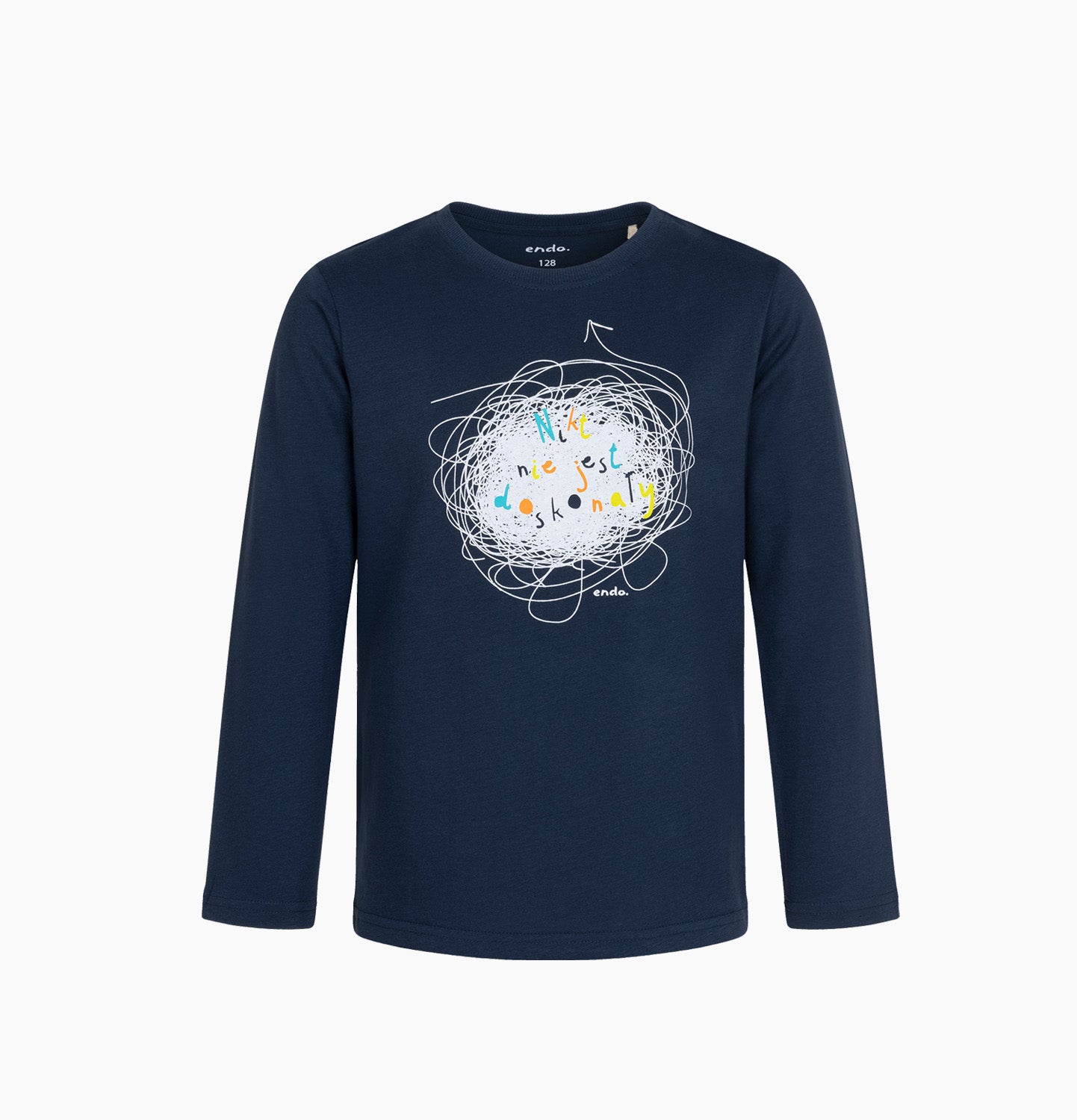 T-shirt z długim rękawem dla chłopca , "Nikt nie jest doskonały", granatowy 5-6 lat