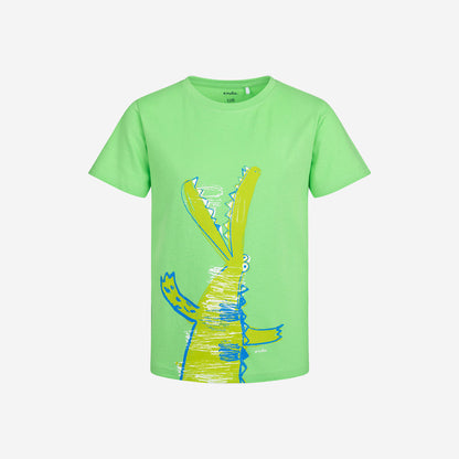 Boy's short-sleeved T-shirt with crocodile, green, 3-8 years old