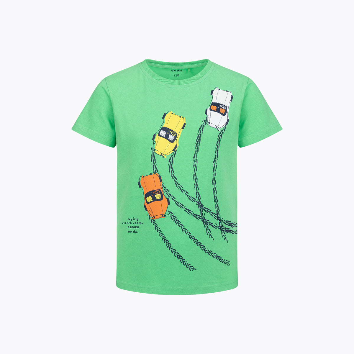 T-shirt z krótkim rękawem dla chłopca 3-8 lat, zielony z motorówkami