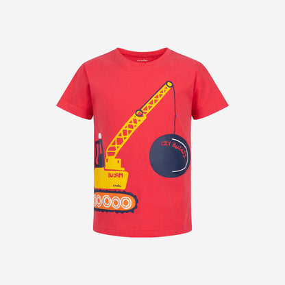 T-shirt z krótkim rękawem dla chłopca, z dżwigiem, czerwony 2-8 lat