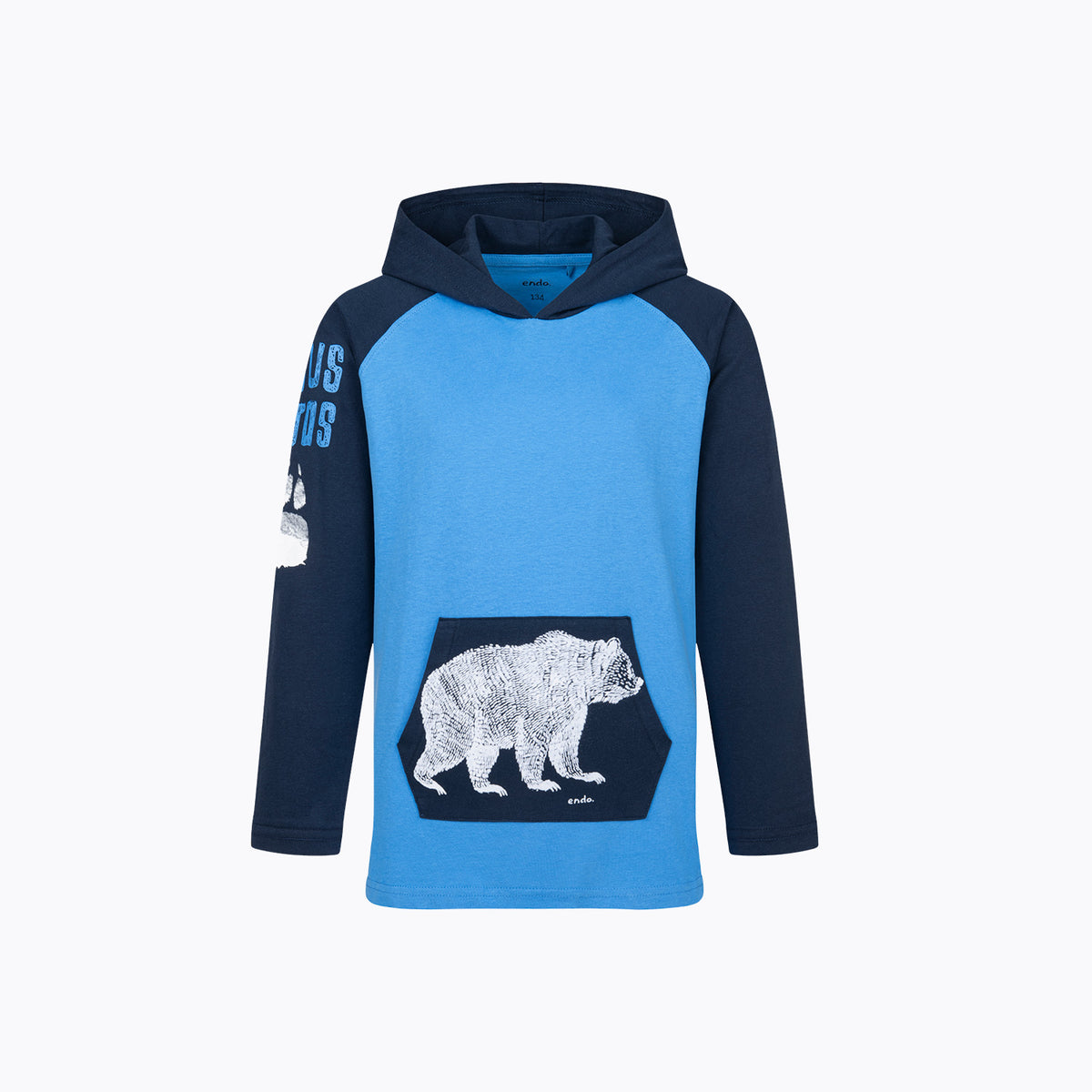 T-shirt z długim rękawem dla chłopca 5-8 lat, niebieski z niedźwiedziem