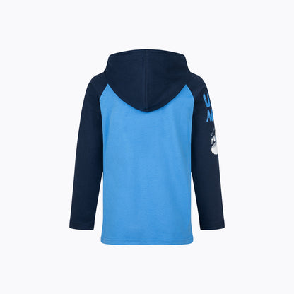 T-shirt z długim rękawem dla chłopca 5-8 lat, niebieski z niedźwiedziem