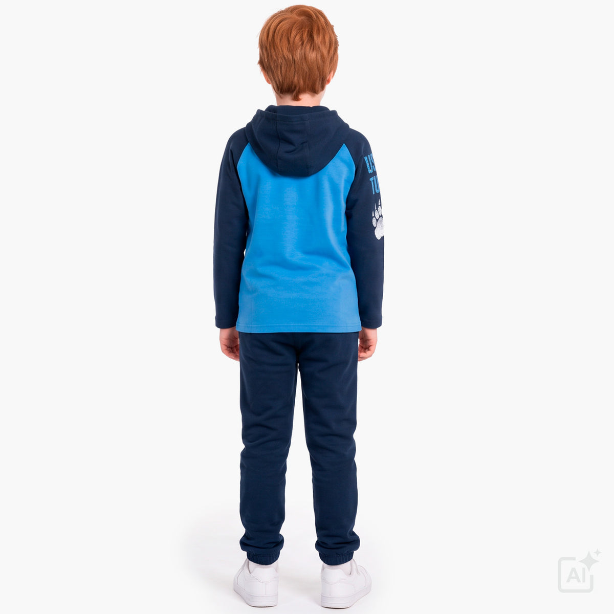 T-shirt z długim rękawem dla chłopca 9-13 lat, niebieski z niedźwiedziem