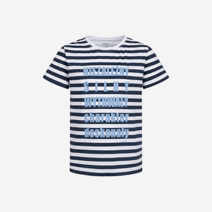 Short-sleeved T-shirt for boys, with the inscription "independent, strong, persistent", striped, 3-8 years old