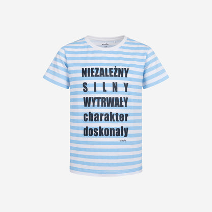 Short-sleeved T-shirt for boys, with the inscription "independent, strong, persistent", striped, 3-8 years old