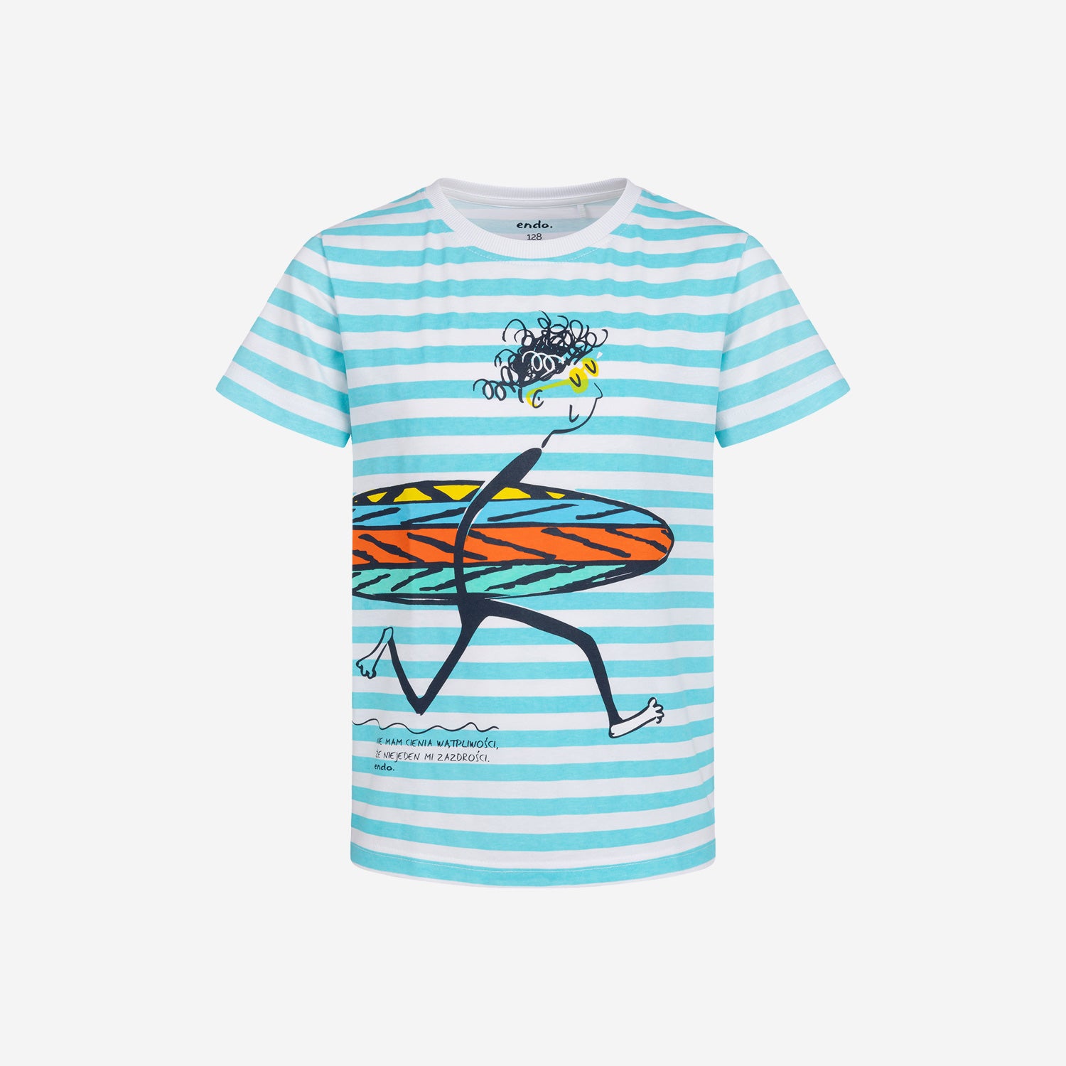 T-shirt z krótkim rękawem dla chłopca, z motywem surfera, w paski 9-13 lat