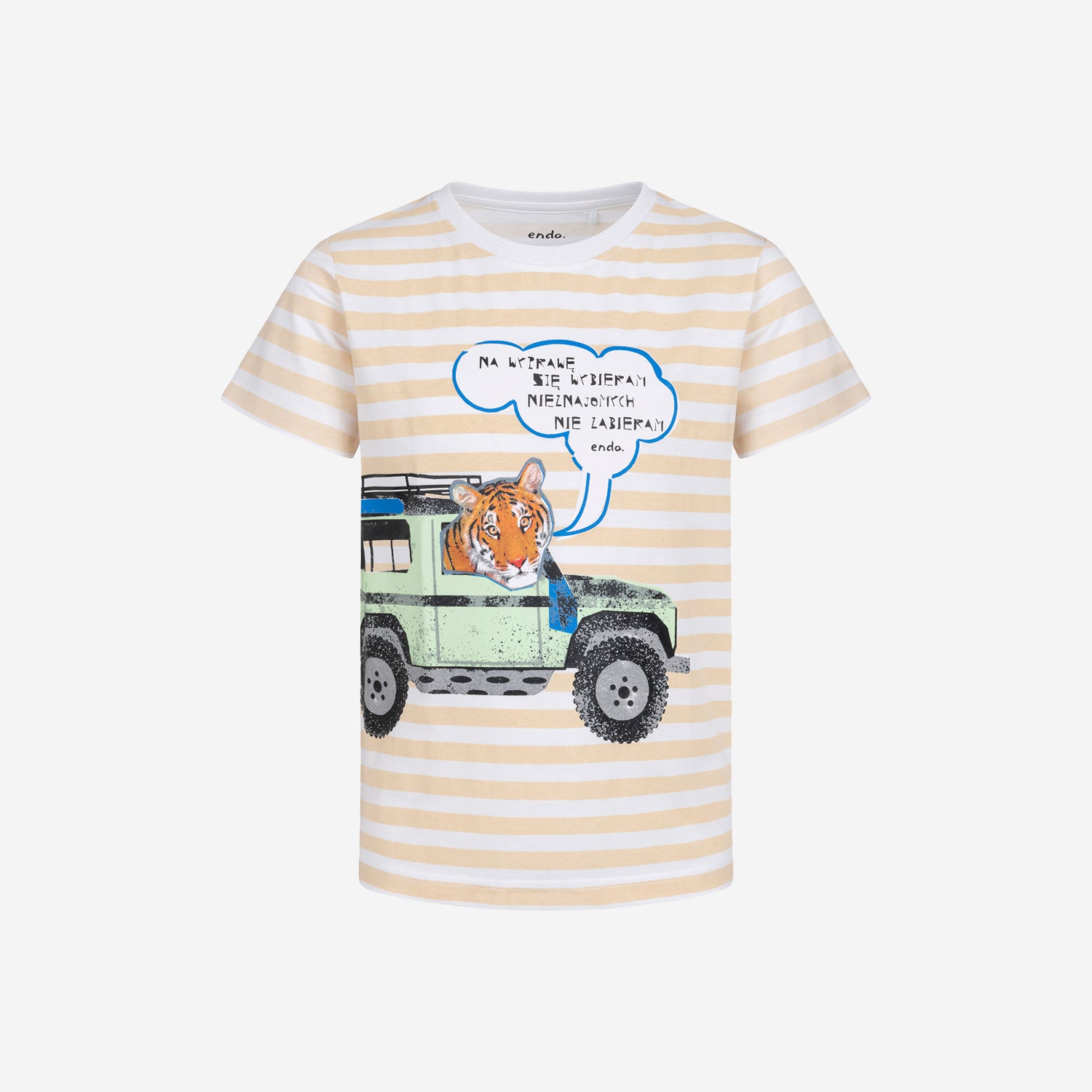 T-shirt z krótkim rękawem dla chłopca, z autem terenowym i tygrysem, w paski 9-13 lat