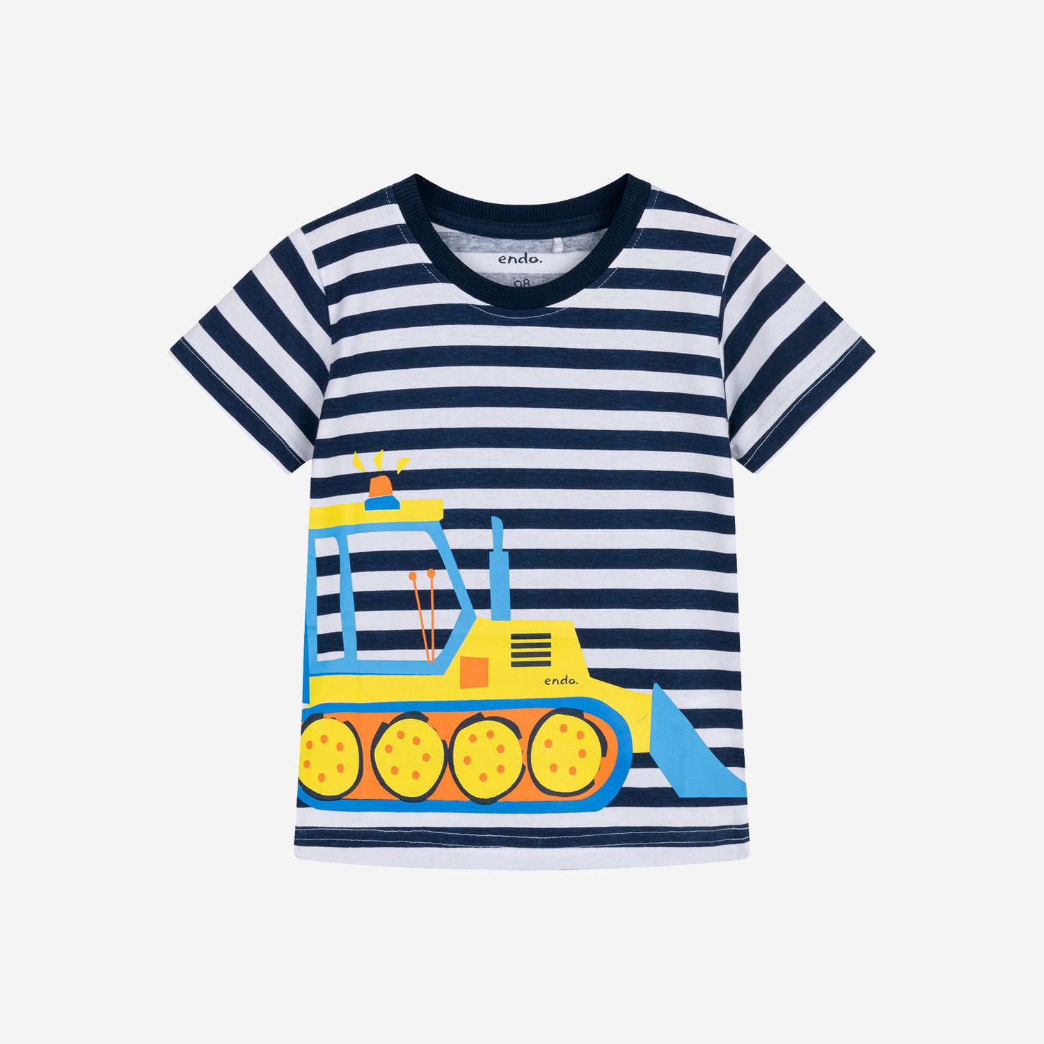 T-shirt z krótkim rękawem dla chłopca, ze spychaczem, w paski 3-8 lat