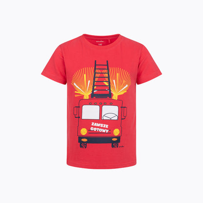 T-shirt z krótkim rękawem dla chłopca, z wozem strażackim 3-8 lat