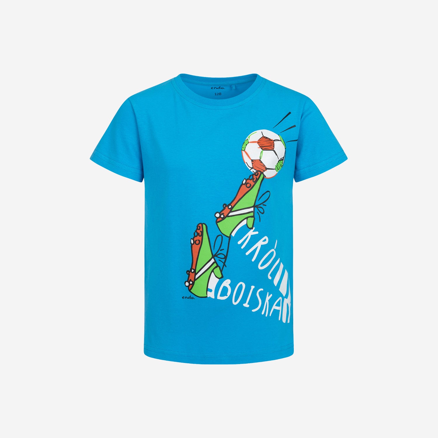 T-shirt z krótkim rękawem dla chłopca, z motywem piłkarskim, niebieski 9-13 lat