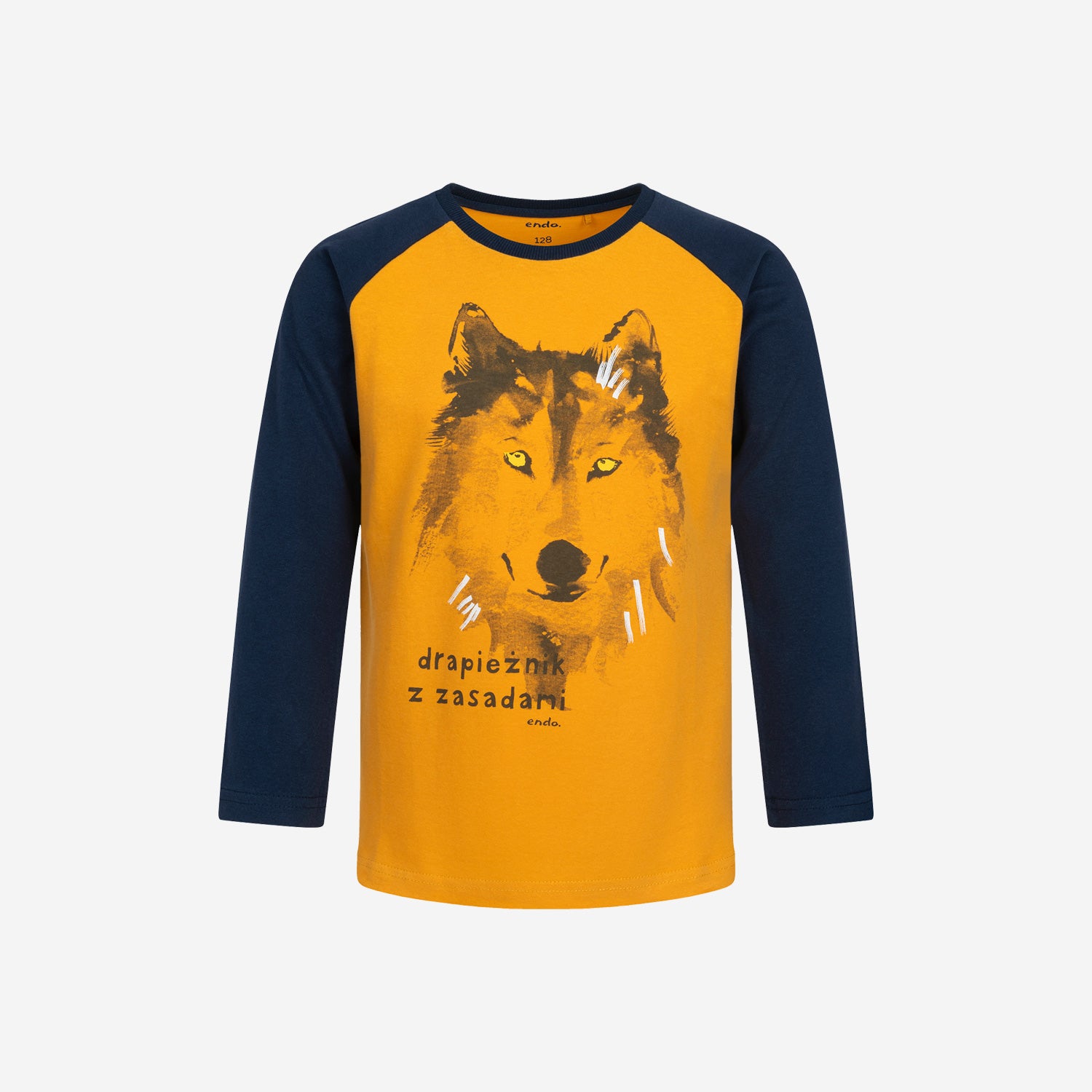 T-shirt z długim rękawem dla chłopca, z wilkiem, pomarańczowy 3-8 lat