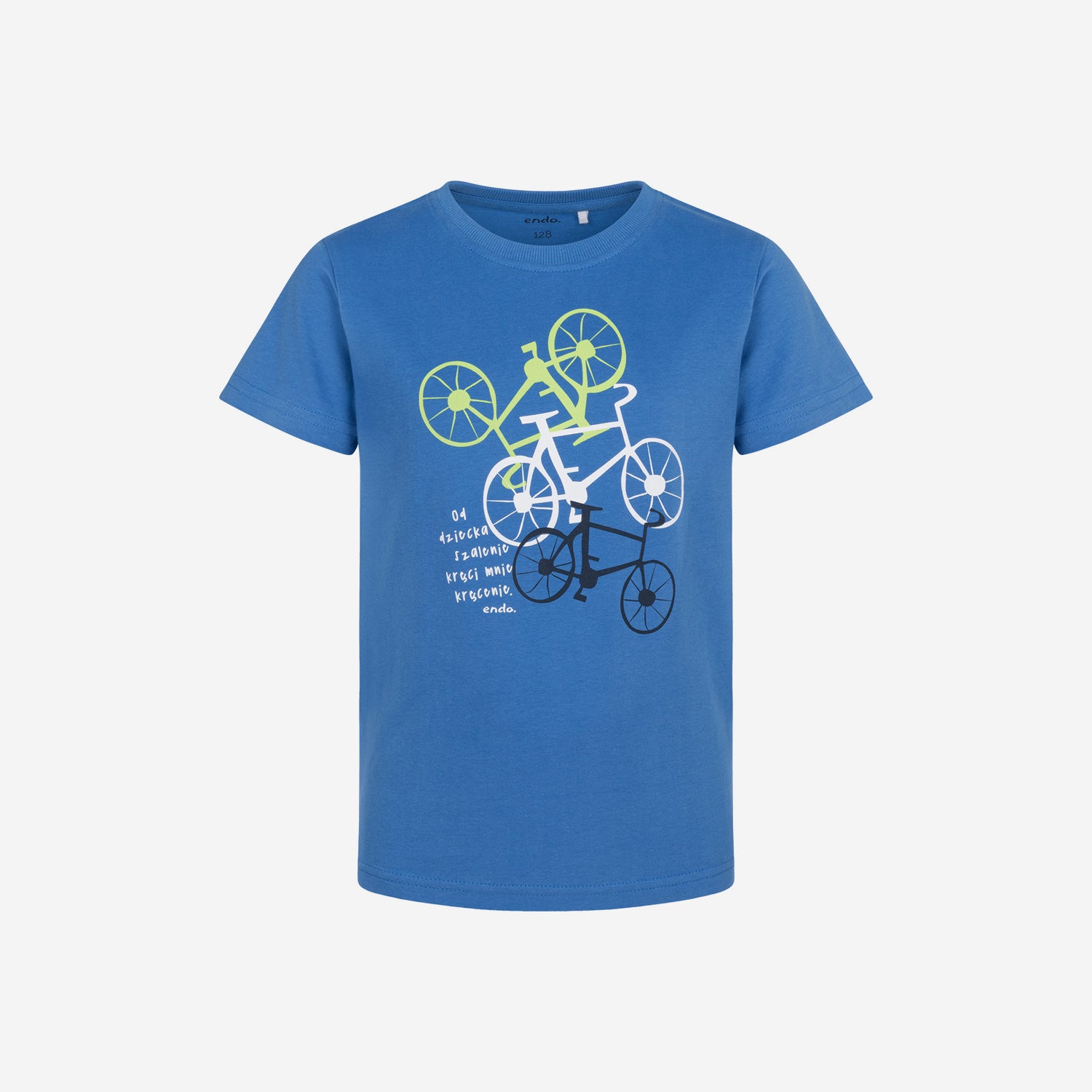 Boy's short-sleeved T-shirt with a bicycle motif, blue, 3-8 years old