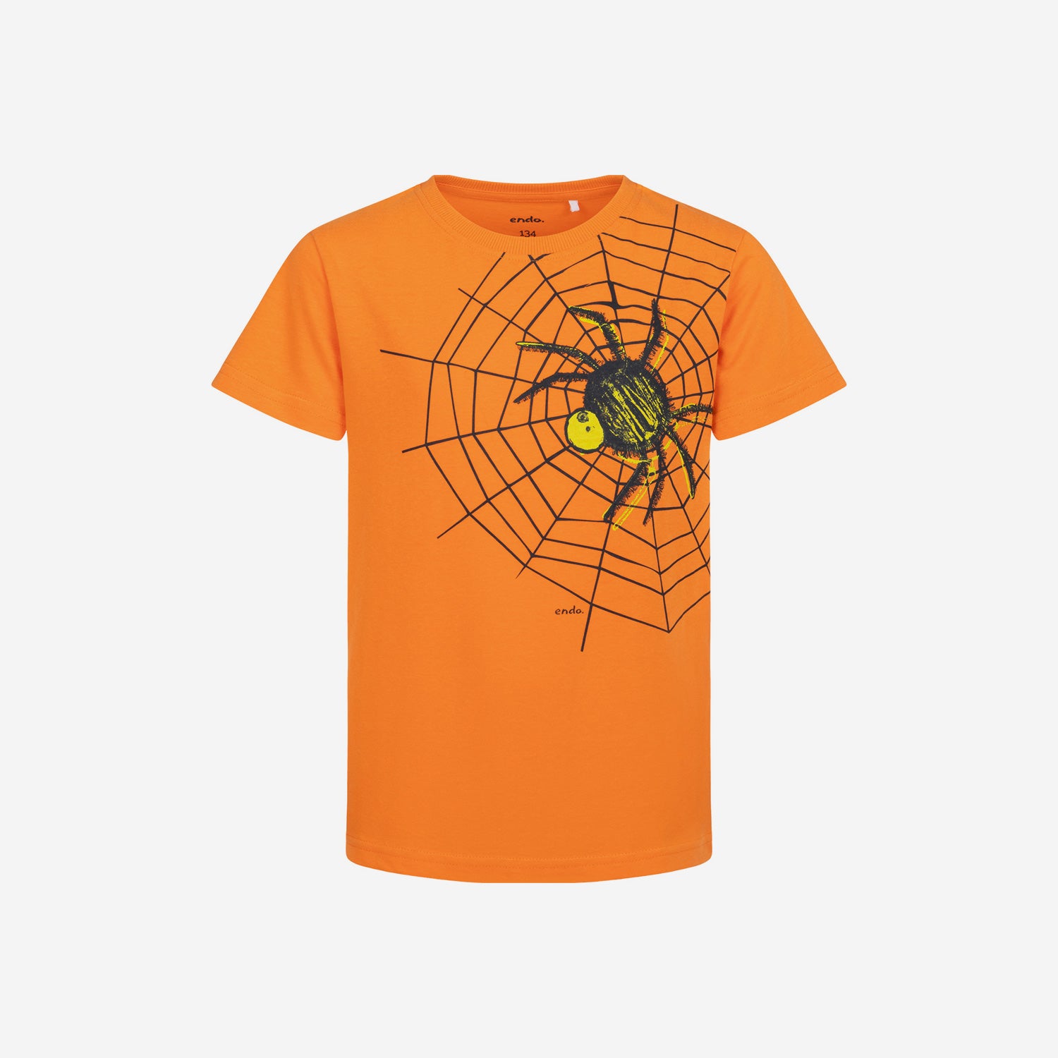 Boy's short-sleeved spider T-shirt, orange, 9-13 years old