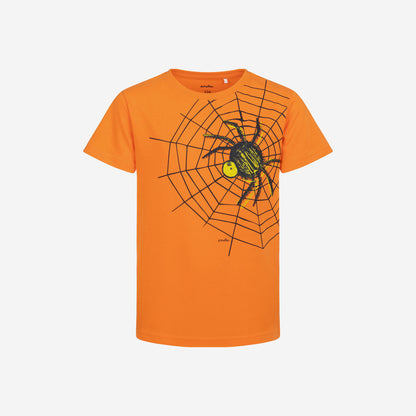 T-shirt z krótkim rękawem dla chłopca, z pająkiem, pomarańczowy 9-13 lat