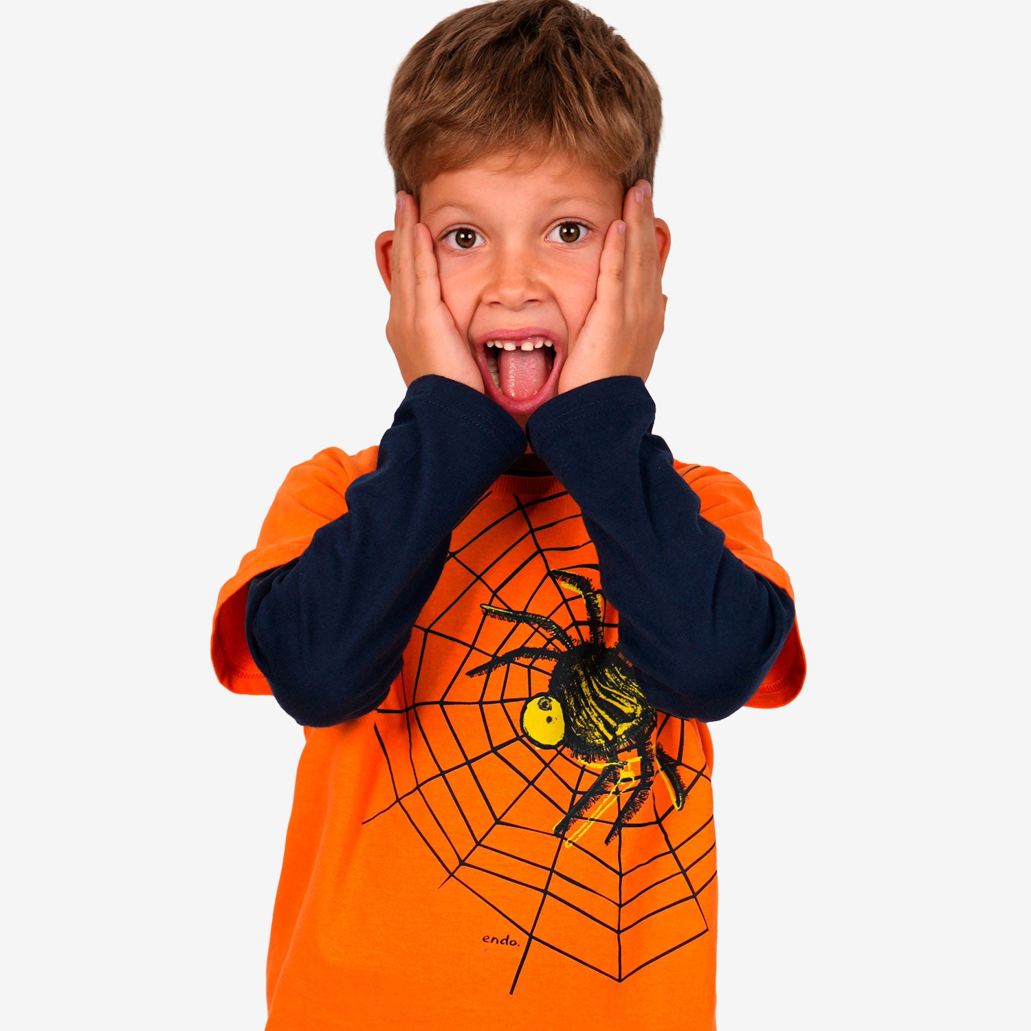 Boy's short-sleeved spider T-shirt, orange, 9-13 years old