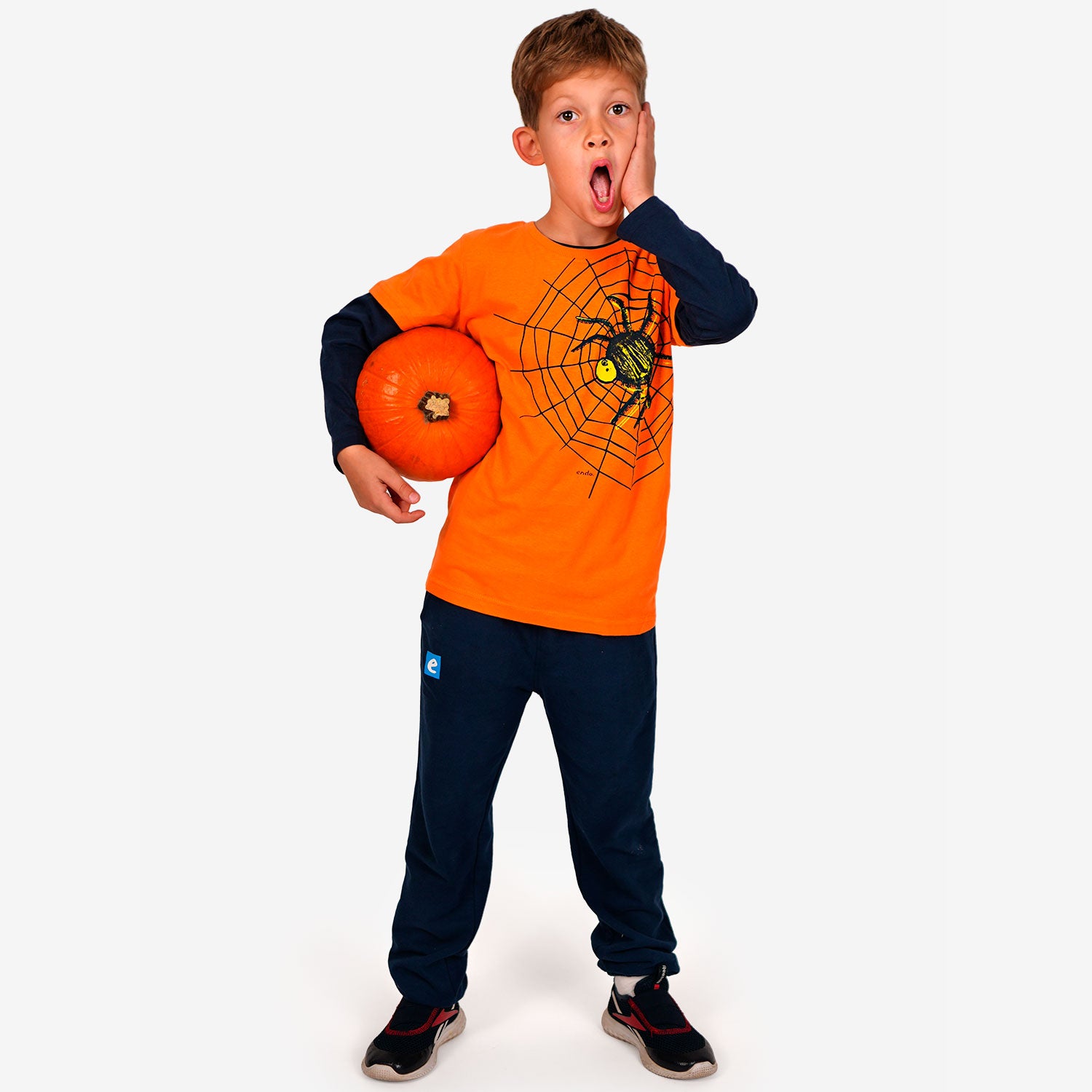 Boy's short-sleeved spider T-shirt, orange, 9-13 years old