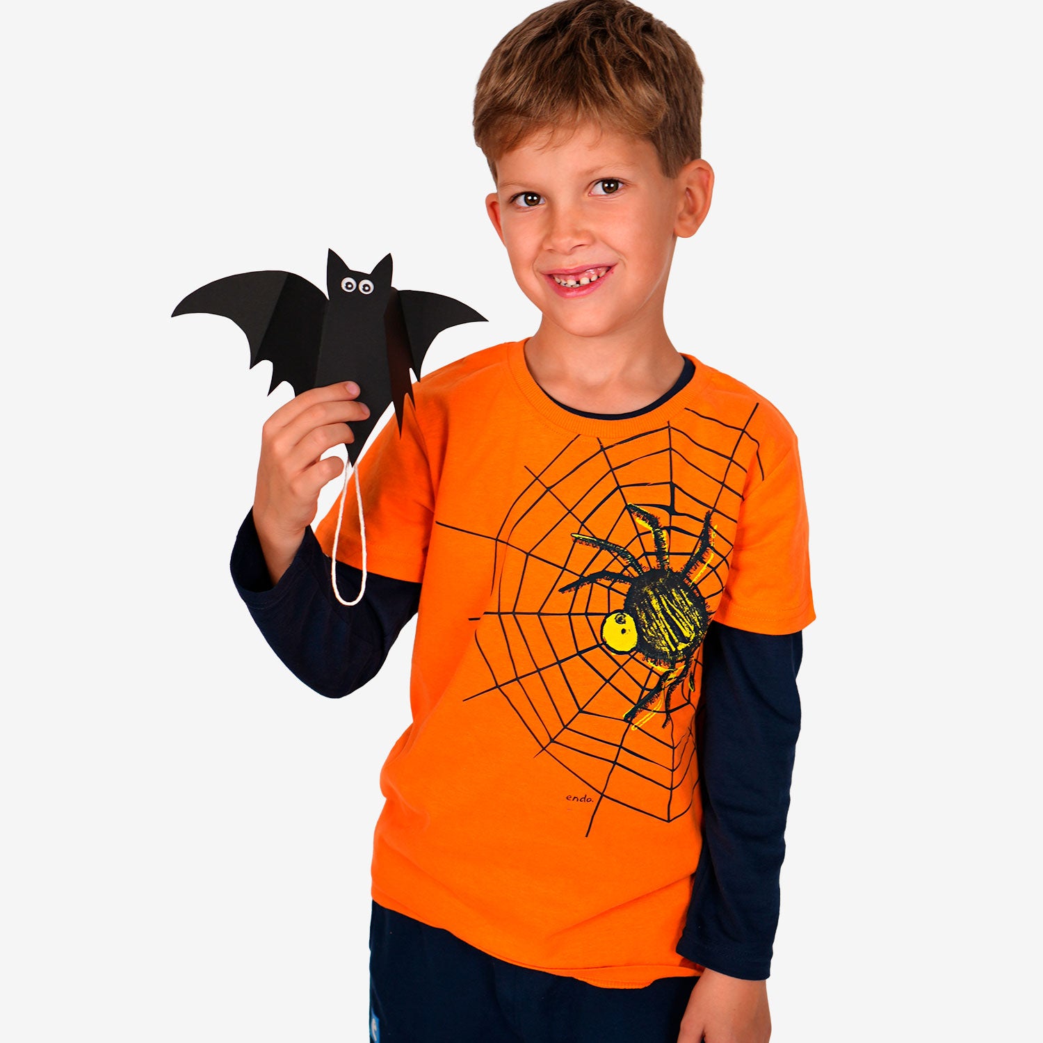 Boy's short-sleeved spider T-shirt, orange, 9-13 years old