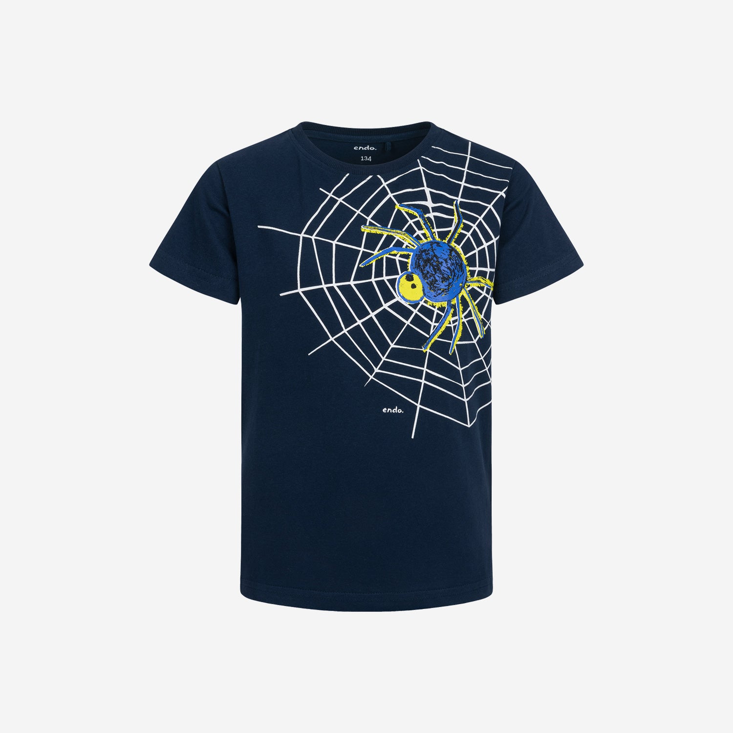 T-shirt z krótkim rękawem dla chłopca, z pająkiem, granatowy 9-13 lat
