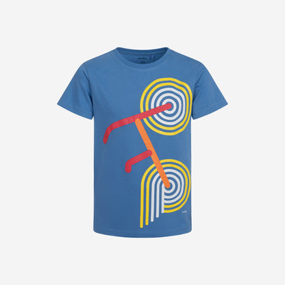 Boy's short-sleeved T-shirt with a bicycle, blue, 9-13 years old